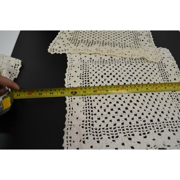 Hand Crocheted Doilies Napkins Pillow Case Lot of 4 Off White Vtg Square Linens - Picture 4 of 9